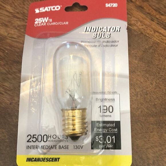 Satco S4720 130V Intermediate Base 25-Watt T8 Light Bulb, Clear, lot of 5 bulbs - Picture 3 of 5